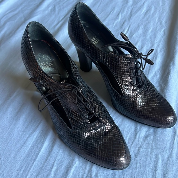 Stuart Weitzman Shoes - Vintage Stuart Weitzmqn Embossed Leather Snake Bronze Oxford 6 GUC